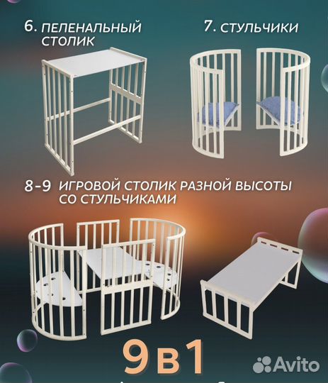 Детская кроватка трансформер 9 в 1