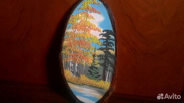 Панно на срезе дерева Лето и Осень 2 шт