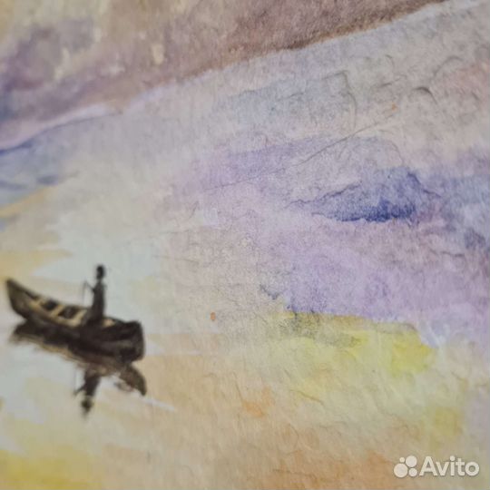 Картина морской пейзаж и с человеком в лодке