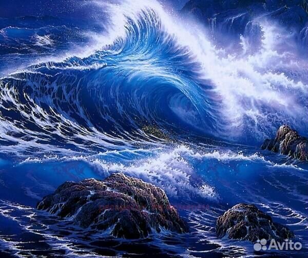 Картина по номерам 40x50 Большие волны океана на п