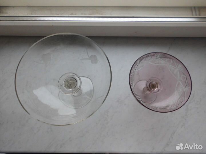 Ваза на ножке из цветного стекла, хрусталя, СССР