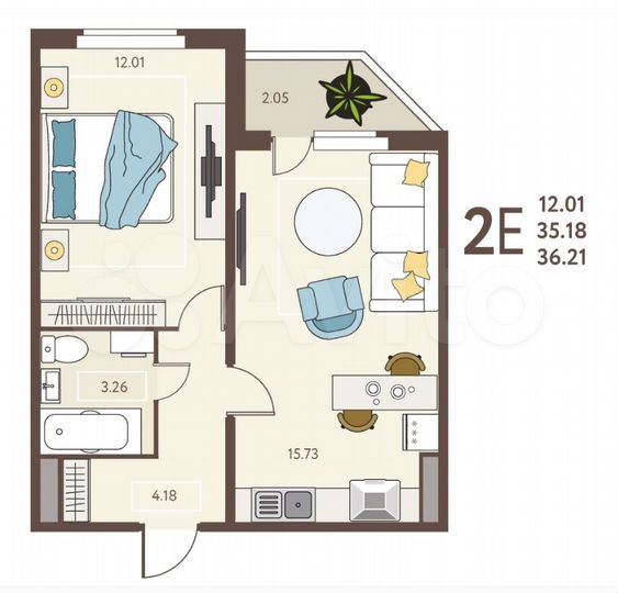 2-к. квартира, 36,3 м², 7/18 эт.