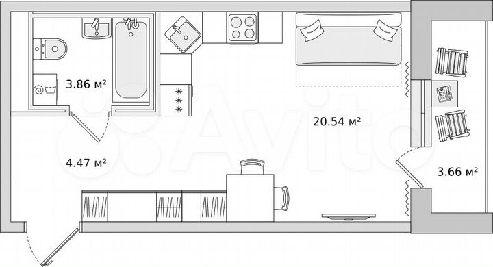 Квартира-студия, 28,7 м², 7/21 эт.
