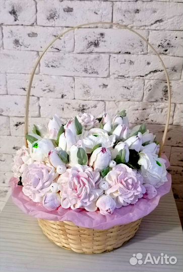 Букеты, корзинки, коробочки из зефирных цветов