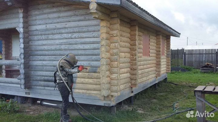 Шлифовка полировка сруба дома теплый шов