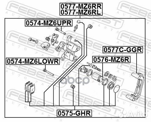 Суппорт тормозной задний правый 0577-MZ6RR Febest