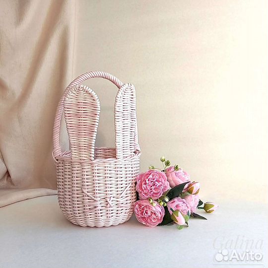 Корзина зайка. Плетеная детская корзина