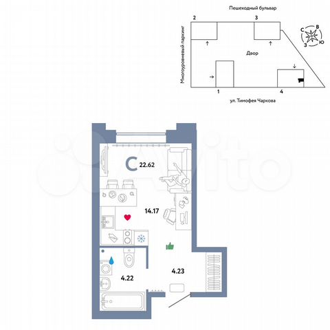 Квартира-студия, 22,6 м², 6/31 эт.