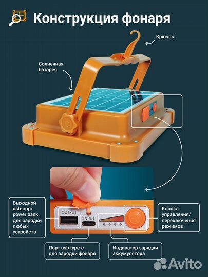Фонарь аккумуляторный прожектор светодиодный