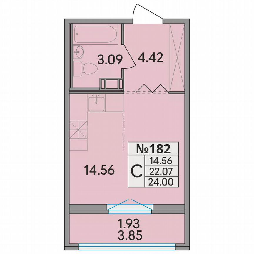 Квартира-студия, 24 м², 8/8 эт.