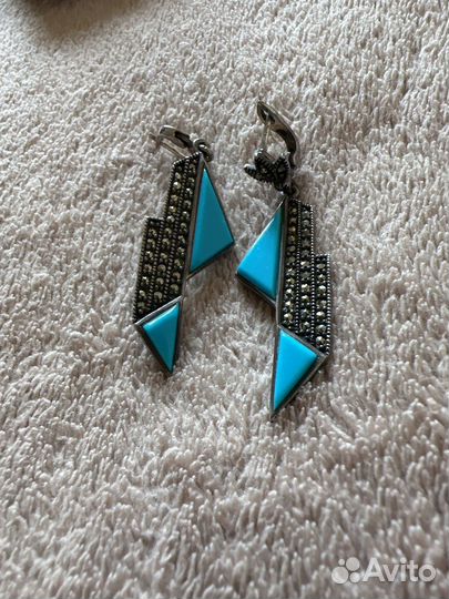 Серьги капельное серебро и бирюза