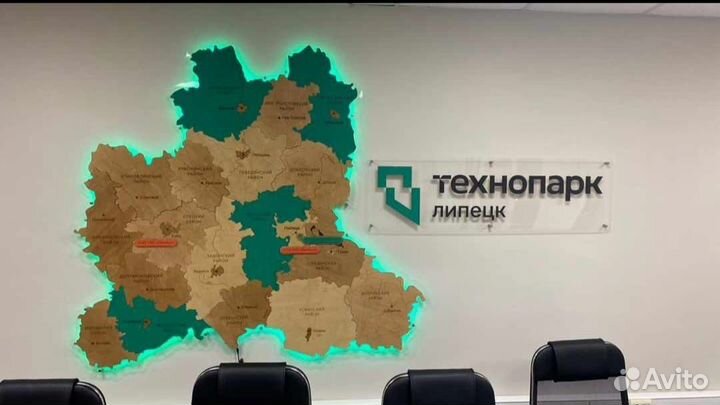 Деревянная карта Мира, России, любого региона