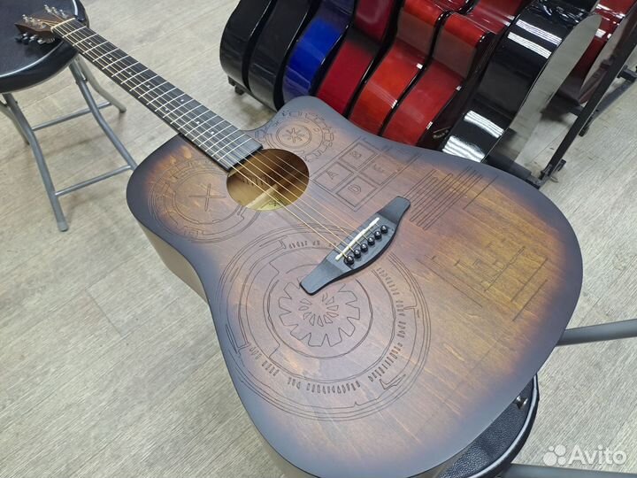 Гитара акустическая дредноут с рисунком