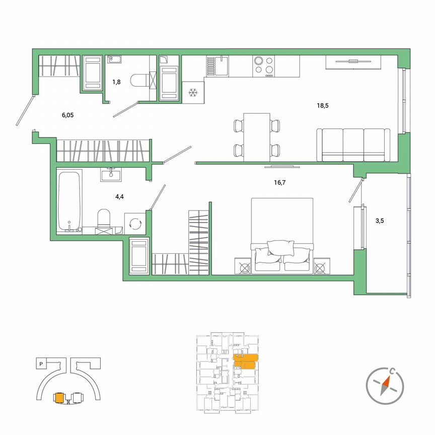 1-к. квартира, 49,2 м², 19/25 эт.