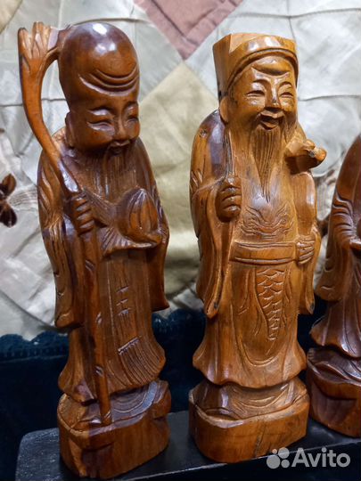 Китай 19 век три божества резьба дерево