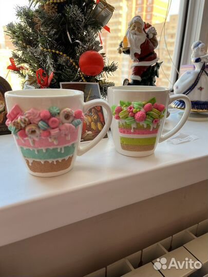 Кружка / чашка с декором из полимерной глины