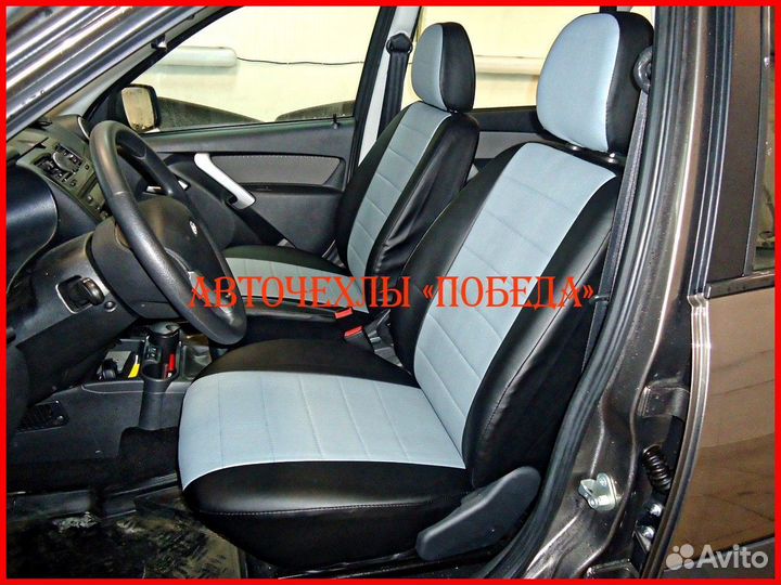 Чехлы LADA Kalina из экокожи чёрно-серые Классика