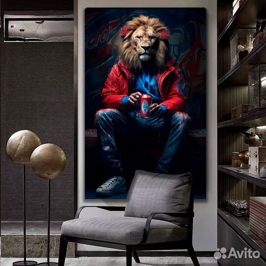 Современная картина на холсте Брутальный Лев Калин