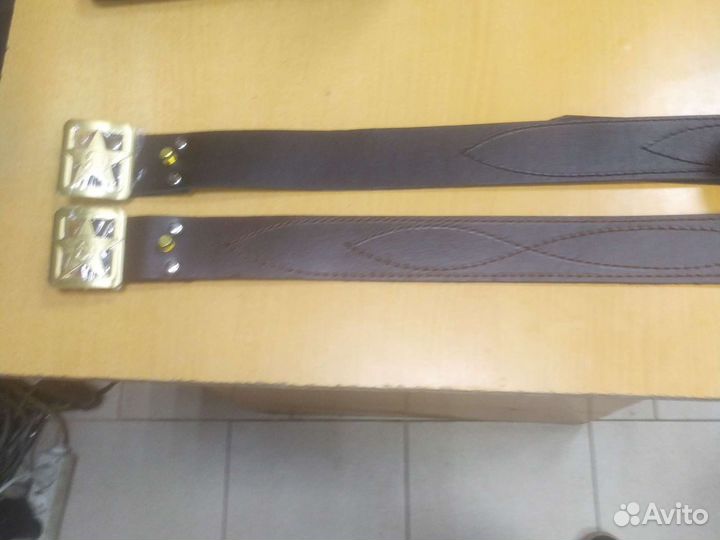 Ремень генеральский кожаный с латунной бляхой +
