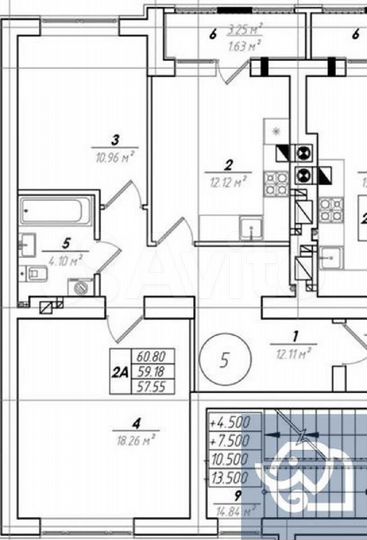 2-к. квартира, 59,2 м², 8/9 эт.