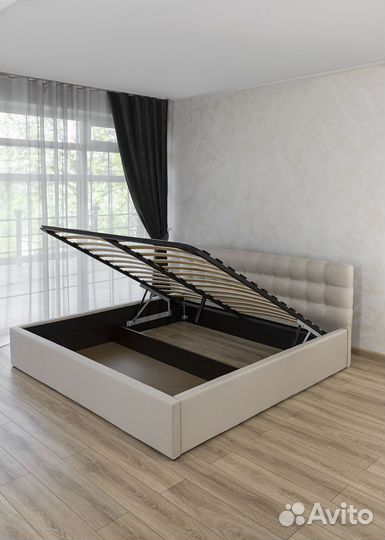 Кровать 200х200 с подъемным механизмом бежевая