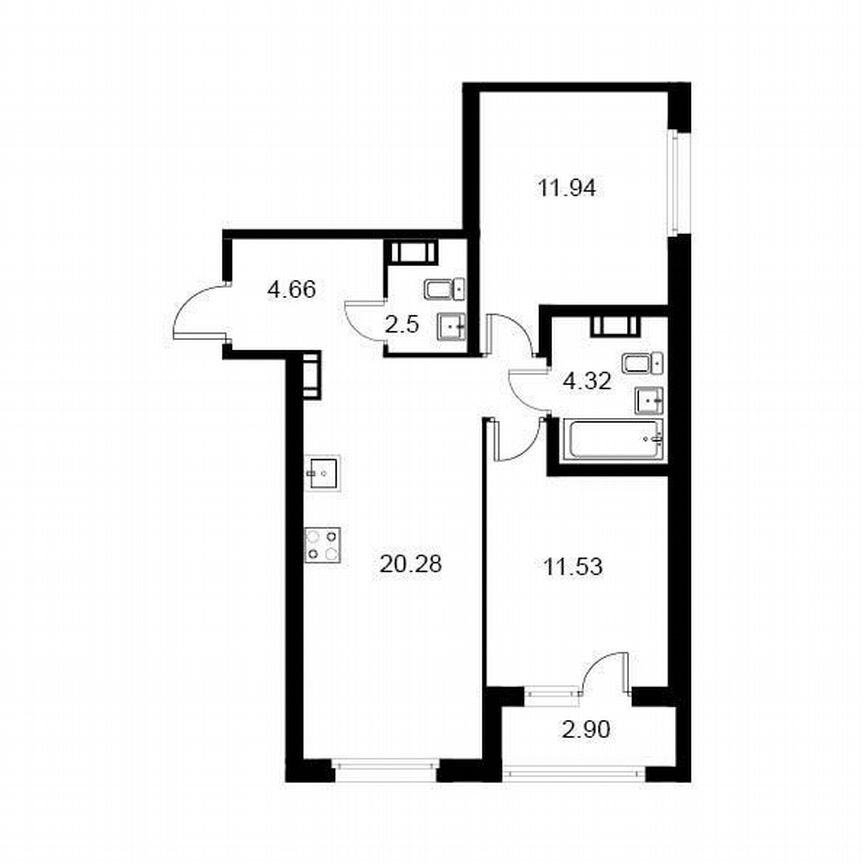 2-к. квартира, 57,7 м², 1/9 эт.