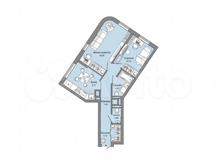 2-к. квартира, 53 м², 2/8 эт.