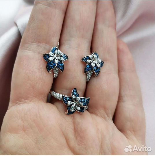 Серьги и кольцо с цирконами (комплект)