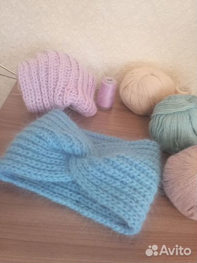 Повязка тюрбан на голову, пух норки