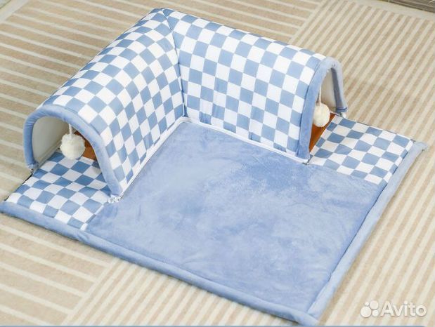 2-в-1 плюшевая клетчатая лежанка, игровой туннель