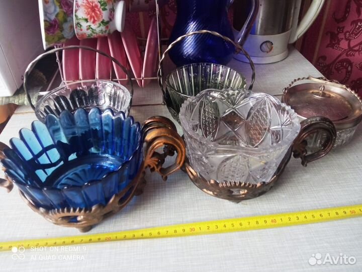 Конфетница Стекло Латунь Мельхиор Хрусталь СССР