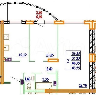 2-к. квартира, 63,8 м², 7/14 эт.