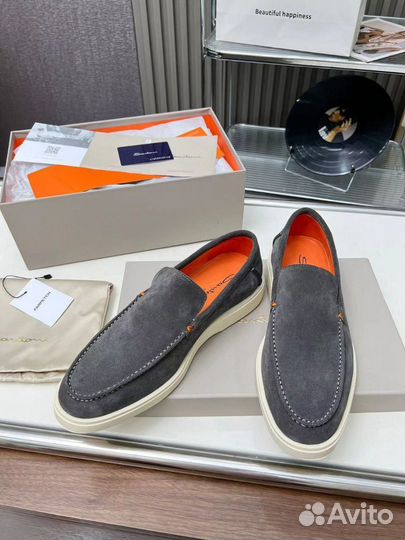 Мужские туфли Santoni из натуральной кожи и замши