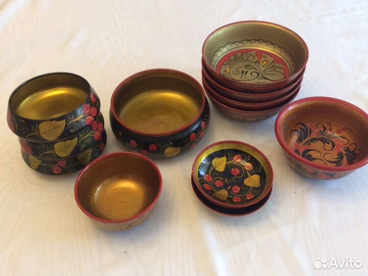 Хохлома СССР чашки миски тарелки днрево