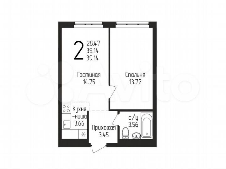 2-к. квартира, 39,1 м², 2/11 эт.