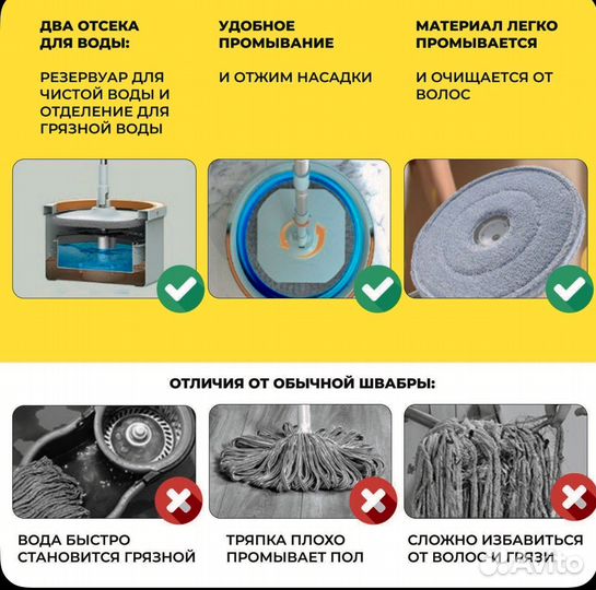 Умная швабра с ведром и отжимом