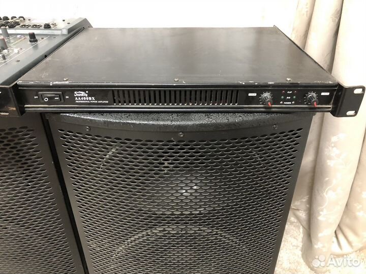 Колонки, усилитель, микшерный пульт