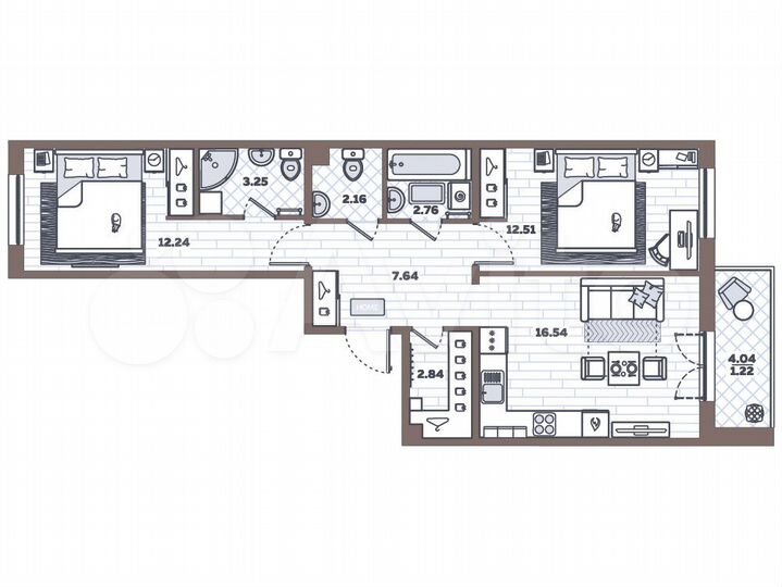 2-к. квартира, 61,2 м², 6/12 эт.