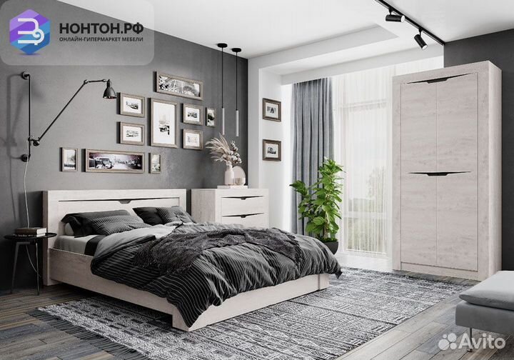 Спальный гарнитур Леонардо №2 бетон пайн светлый