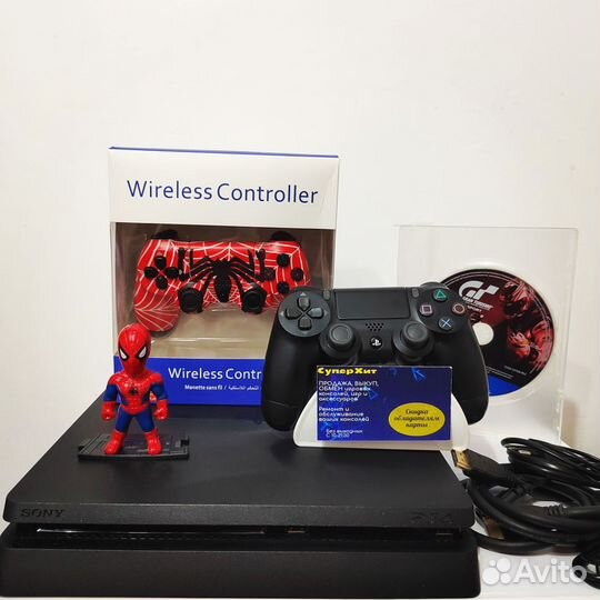 PS4 Slim 1TB, 2 геймпада+диск. Магазин