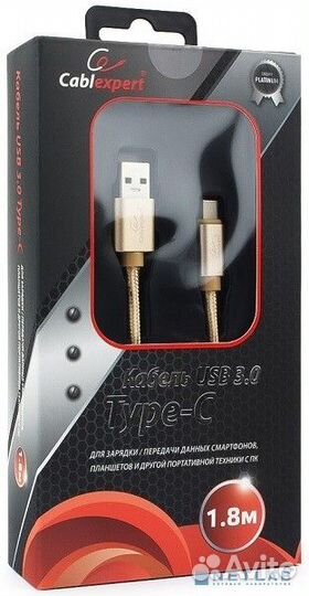 Cablexpert Кабель USB 3.0 CC-P-usbc03Gd-1.8M AM/Type-C, серия Platinum, длина 1.8м, золотой, блистер