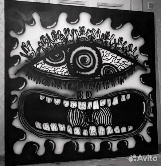 Картина на заказ ручной работы в психоделики чб