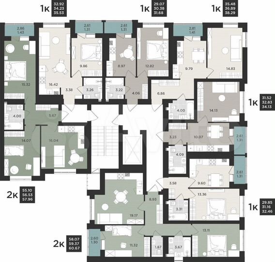 2-к. квартира, 58 м², 3/9 эт.