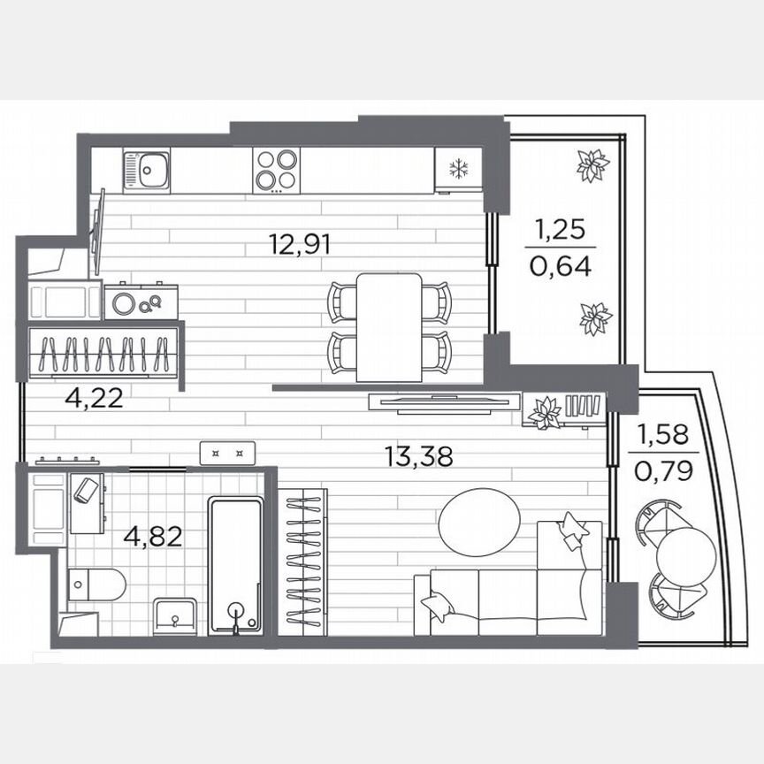 1-к. квартира, 36,1 м², 12/13 эт.