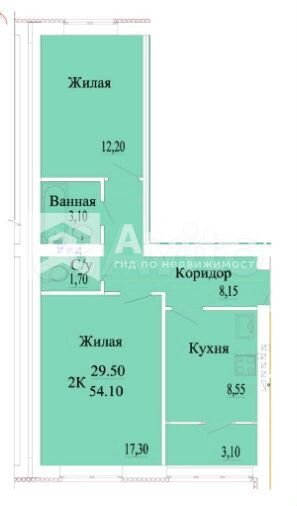 2-к. квартира, 54,1 м², 3/3 эт.