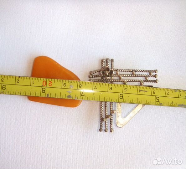 Серебряная Брошь Натуральный Янтарь Ириски Серебро