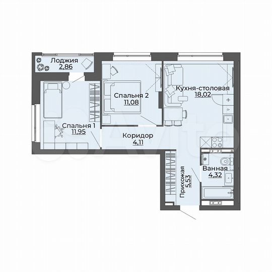 2-к. квартира, 57,9 м², 6/29 эт.