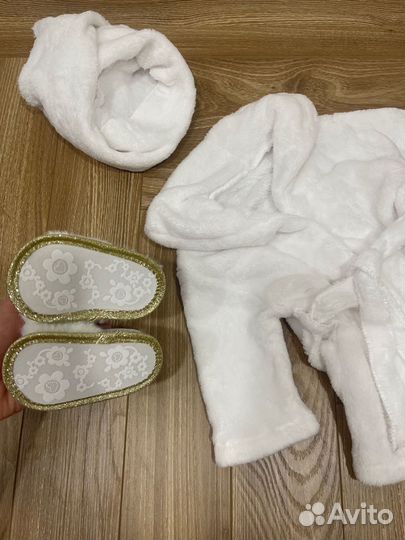 Детский халат, тапочки и полотенце 0-6мес