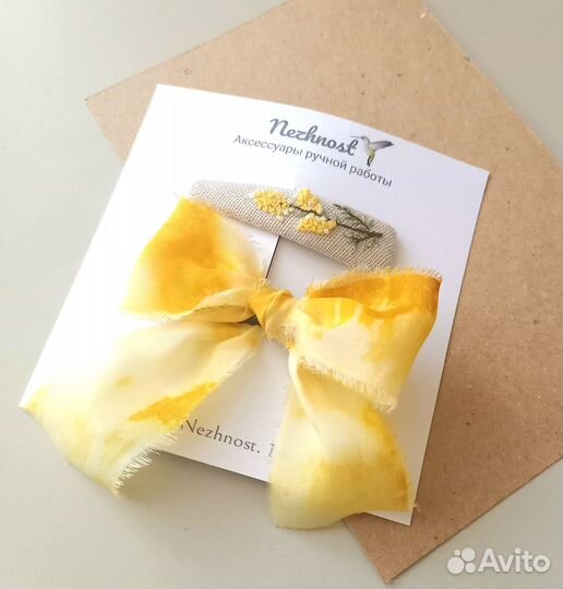 Бантики из шёлка и заколки с вышивкой, набор