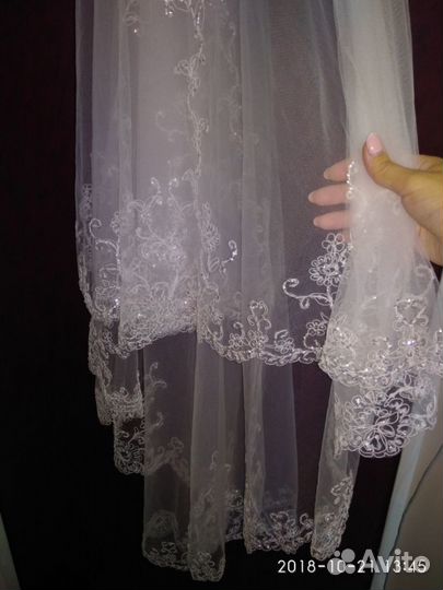 Фата с вышивкой длинная двойная